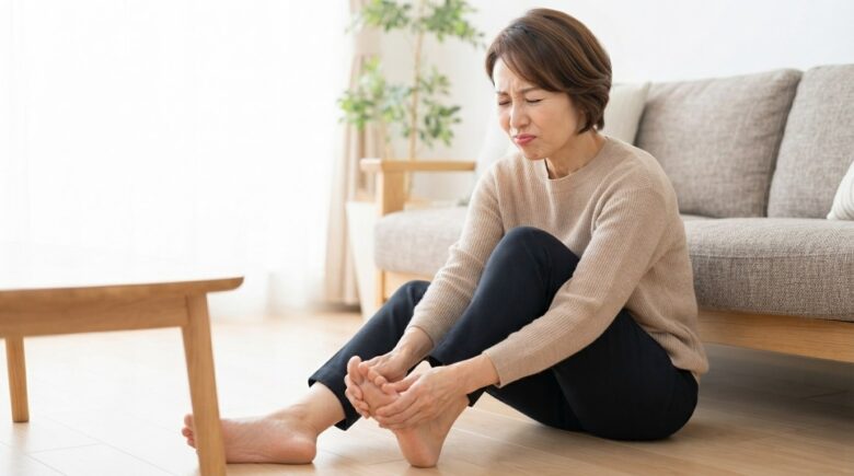 家具の角に足の指をぶつけて痛がる女性のイメージ