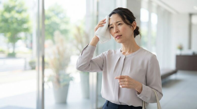 夏の暑さと気温差で疲れる女性のイメージ